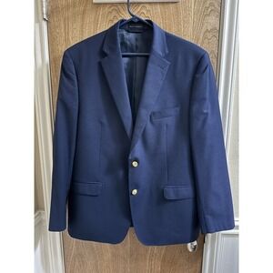 Lauren Ralph Lauren Blazer 46" Chest Navy Gold Button Wool Blend Preppy Solid